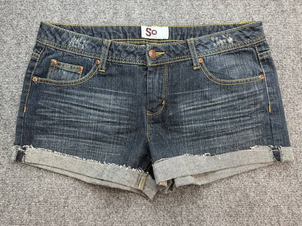 SO Women’s Juniors Size 13 Dark Wash Denim Cuffed Shorts Cotton
